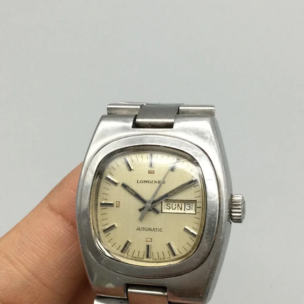 Vintage Longines Mens Watch 27mm Cream Dial Automatic Day Date Stainless 6.25